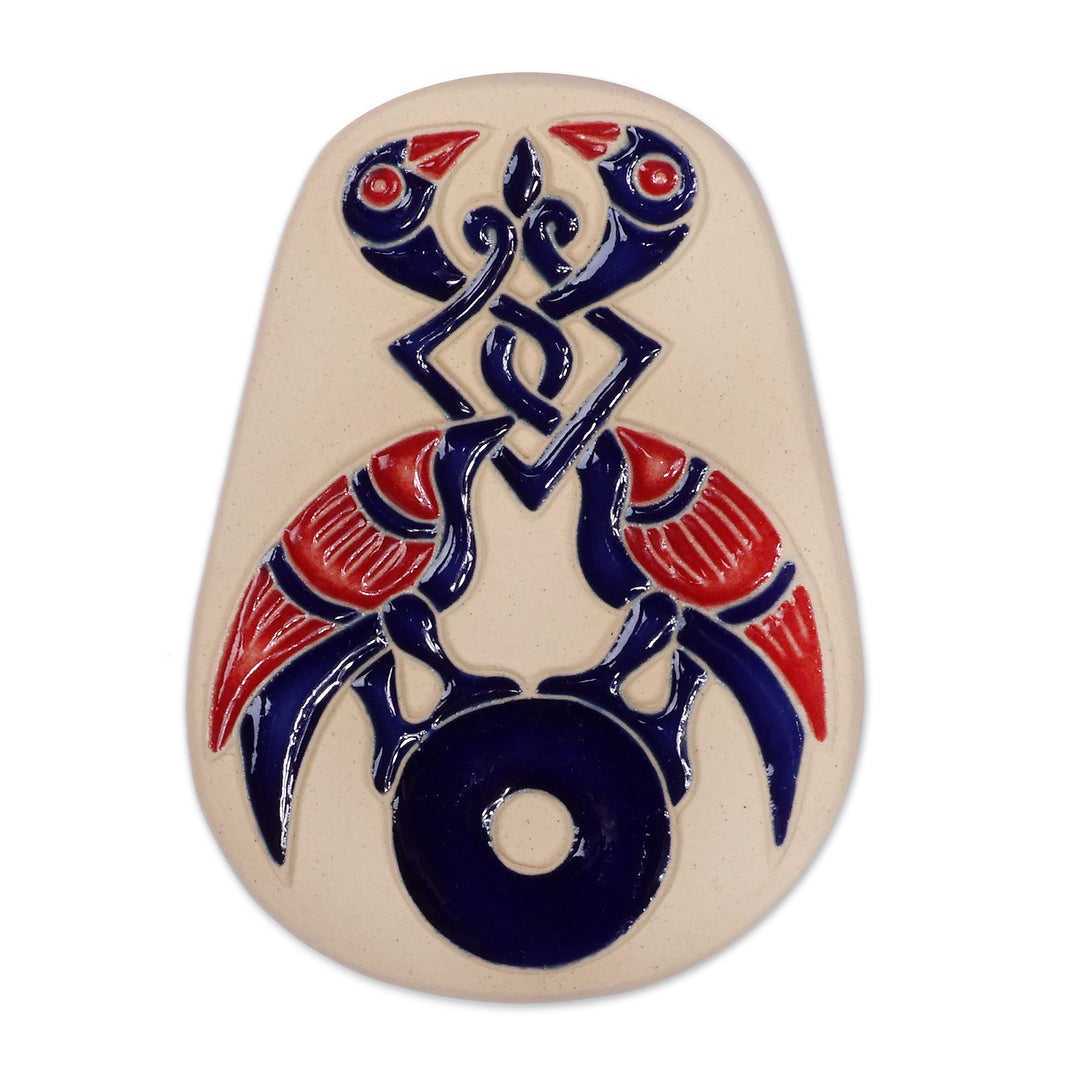 Hand-Painted Ivory Blue Armenian Freedom Bird Ceramic Magnet - Blue Freedom