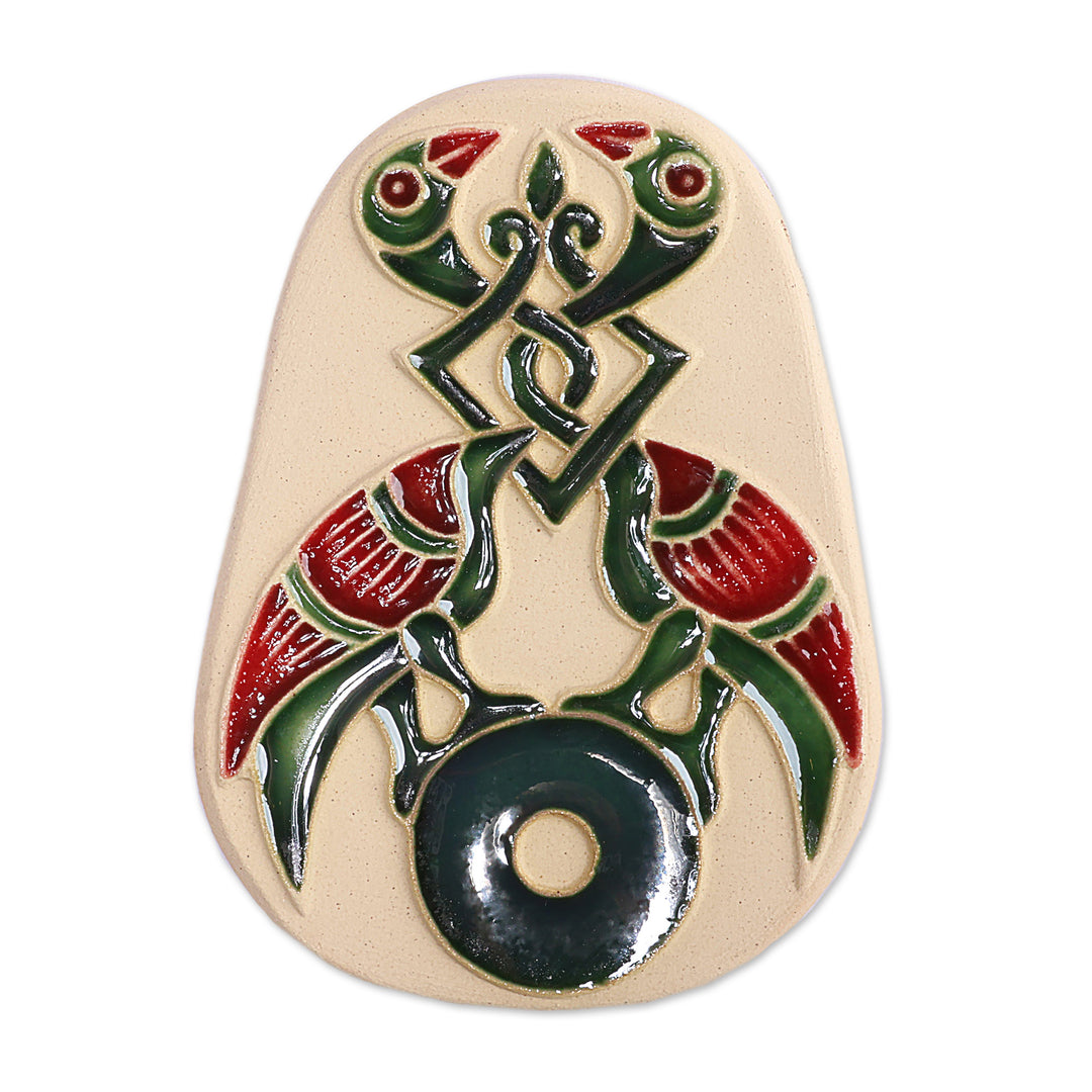 Armenian Folk Art Hand-Painted Freedom Bird Ceramic Magnet - Green Freedom