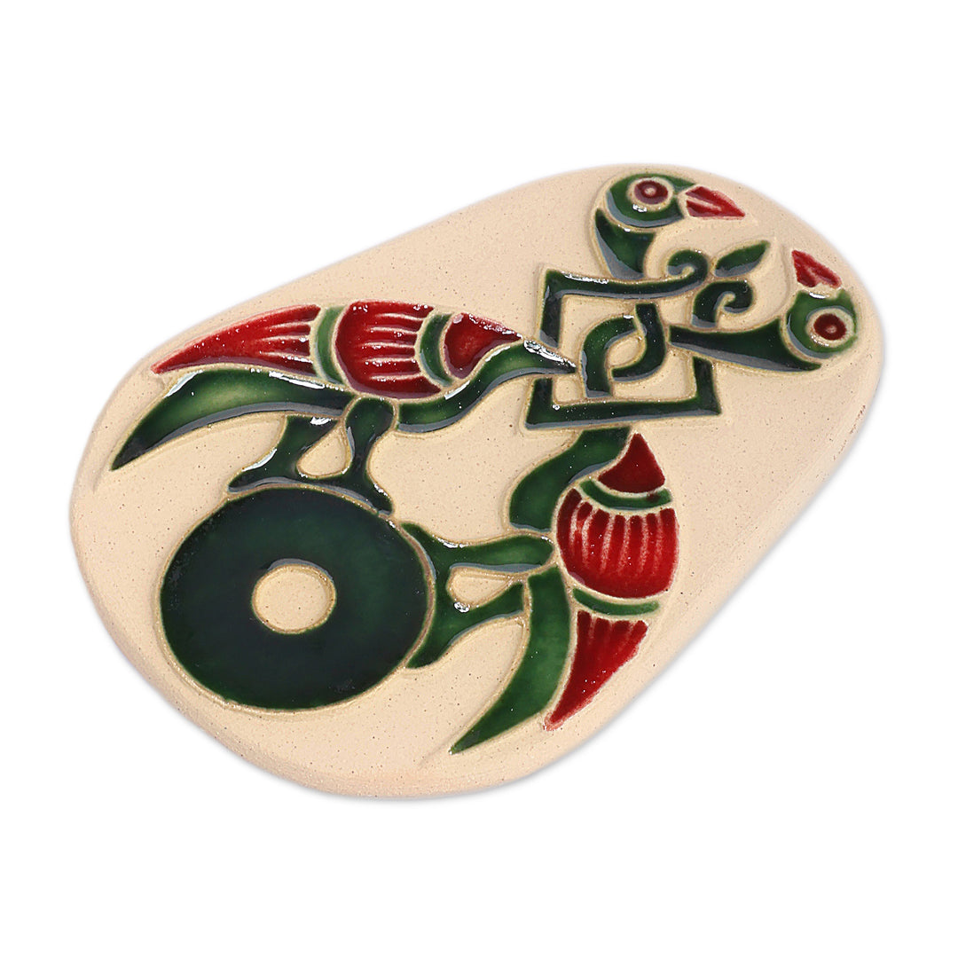 Armenian Folk Art Hand-Painted Freedom Bird Ceramic Magnet - Green Freedom