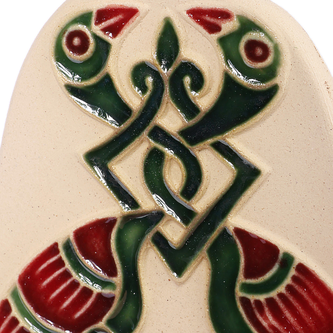 Armenian Folk Art Hand-Painted Freedom Bird Ceramic Magnet - Green Freedom
