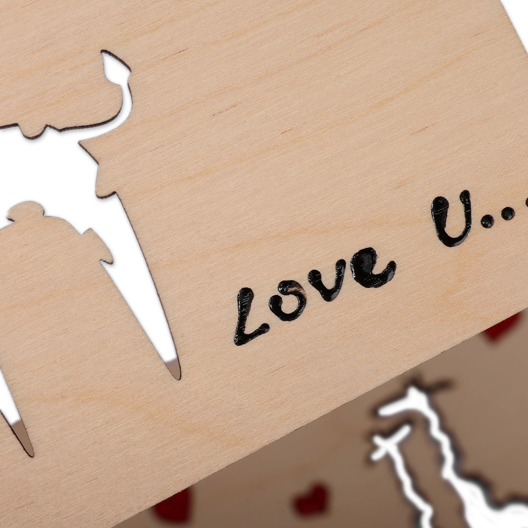 Artisan-Made Romantic Giraffe-Themed Wood Postcard Pair - Giraffe Kiss