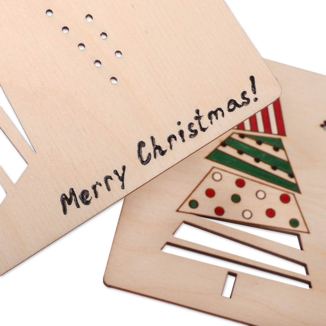 Holiday-Themed Hand-Carved Wood Postcard Pair from Armenia - Holidays in Armenian
