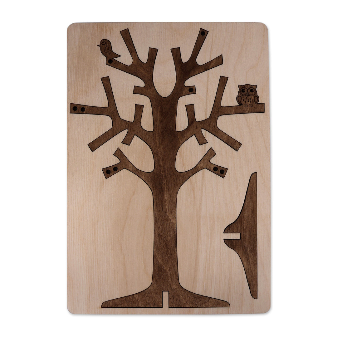 Hand-Carved Nature-Themed Dark Brown Wood Tree Jewelry Stand - Tree of Treasure