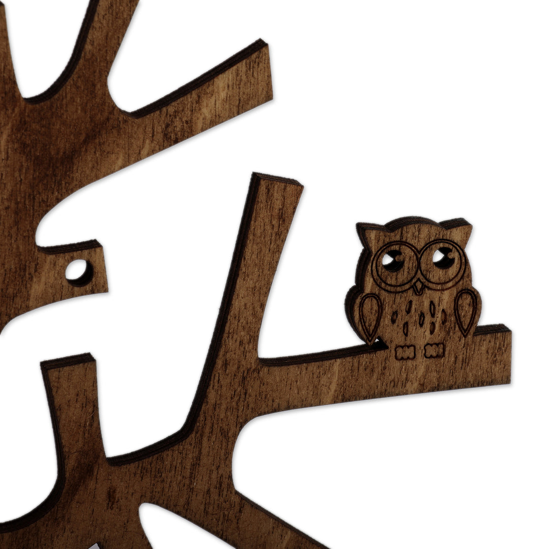 Hand-Carved Nature-Themed Dark Brown Wood Tree Jewelry Stand - Tree of Treasure