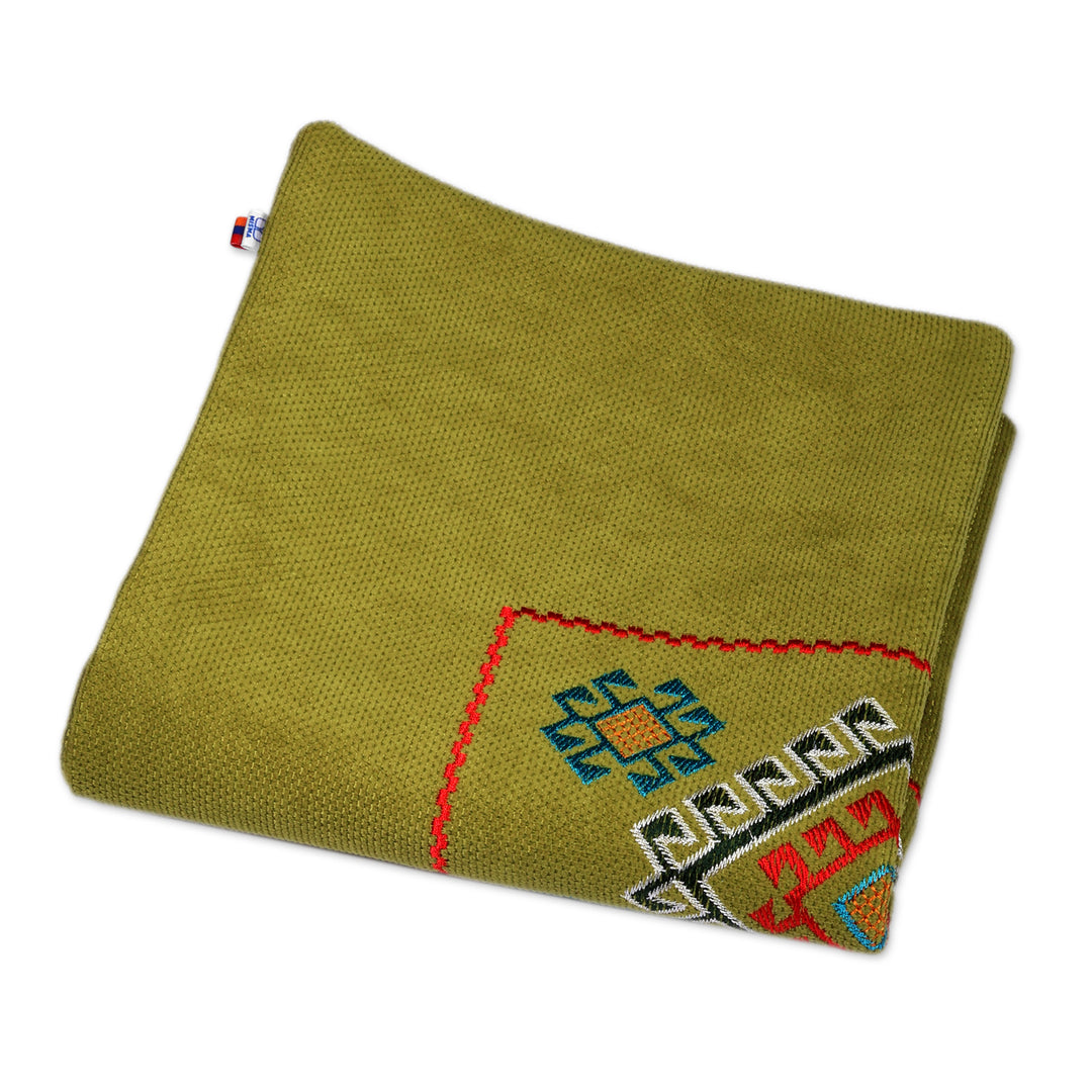 Classic Armenian Embroidered Acrylic Cushion Cover in Green - Prosperous Heritage