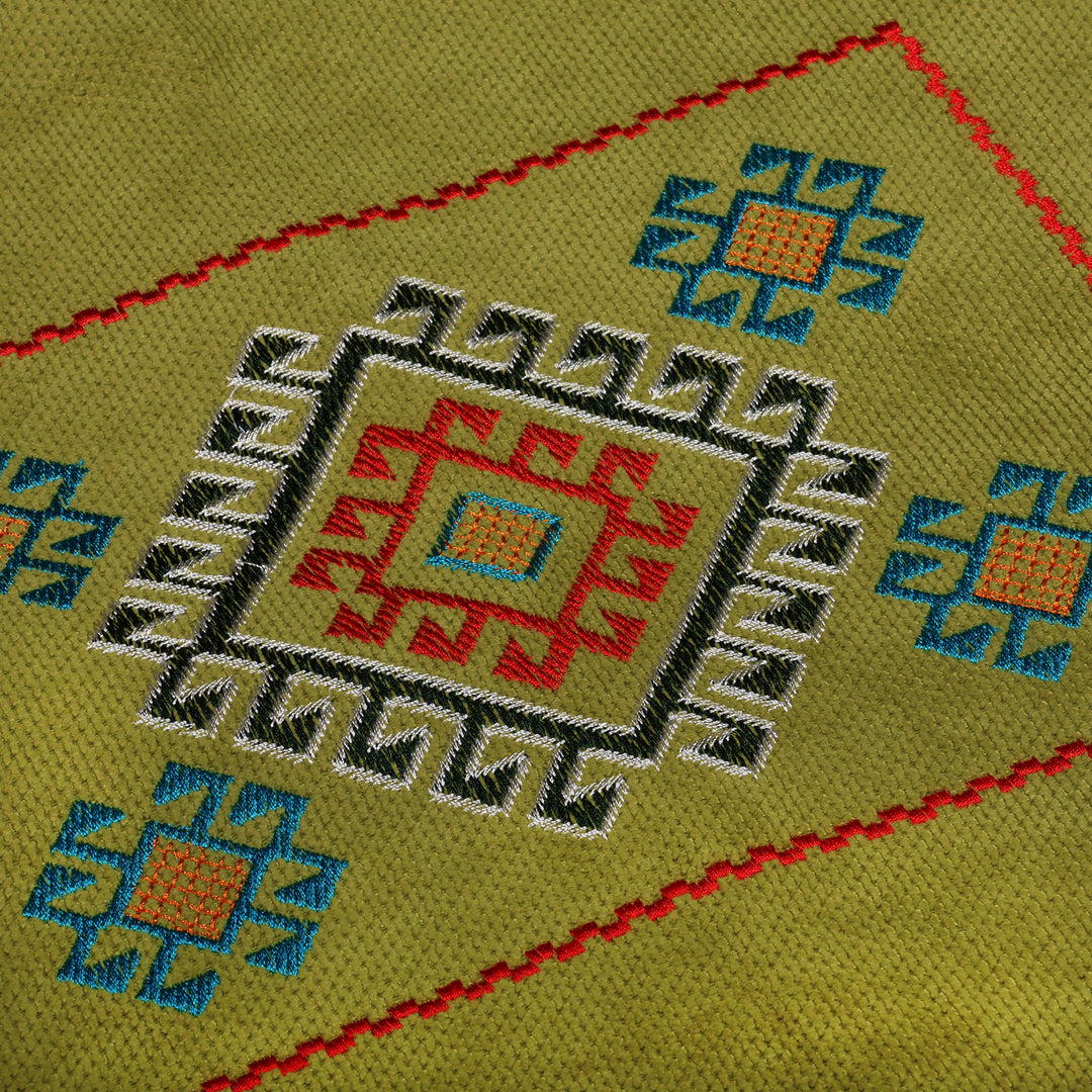 Classic Armenian Embroidered Acrylic Cushion Cover in Green - Prosperous Heritage
