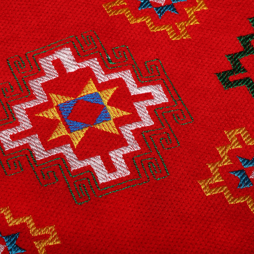 Embroidered Star-Patterned Acrylic Cushion Cover in Red - Armenian Sky in Red
