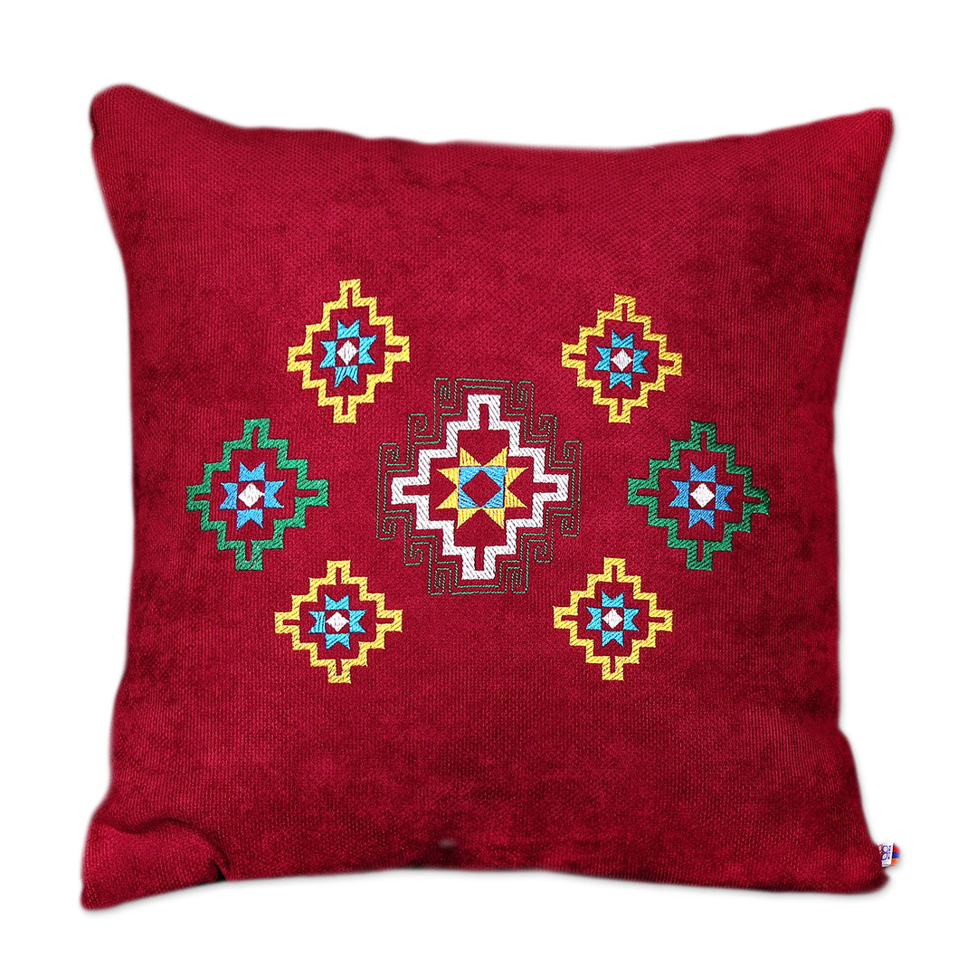 Star-Themed Embroidered Acrylic Cushion Cover in a Wine Hue - Armenian Sky in Wine
