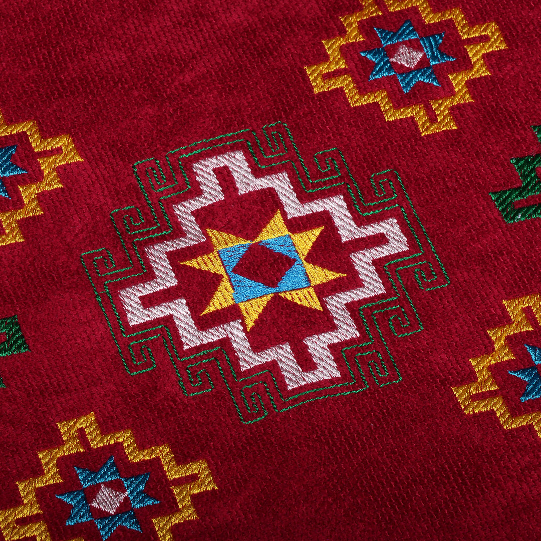 Star-Themed Embroidered Acrylic Cushion Cover in a Wine Hue - Armenian Sky in Wine