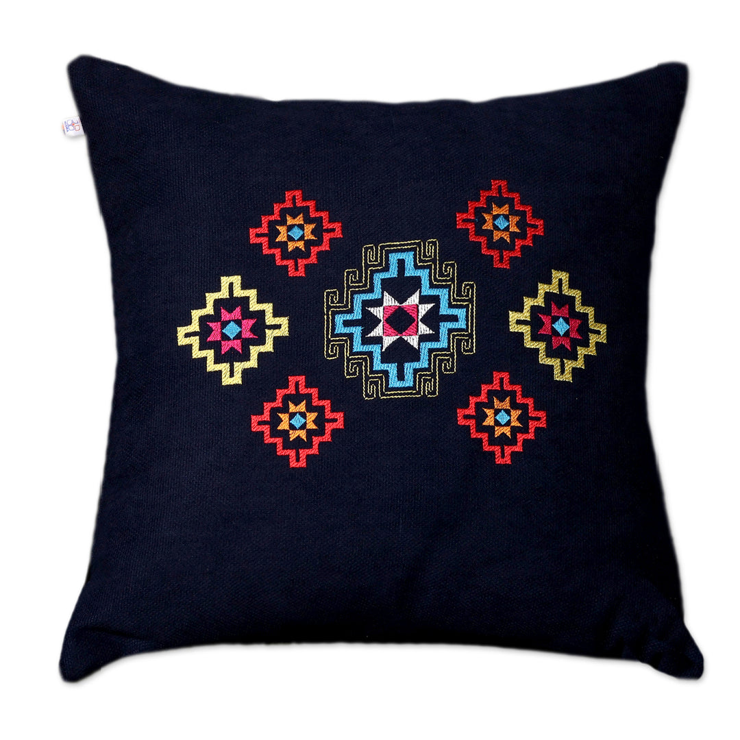 Armenian Star Embroidered Acrylic Cushion Cover in Navy - Armenian Sky in Navy