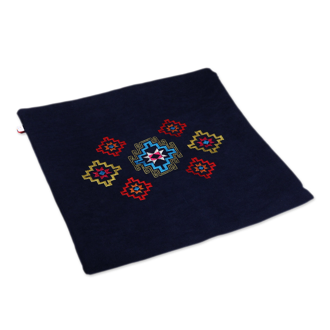 Armenian Star Embroidered Acrylic Cushion Cover in Navy - Armenian Sky in Navy