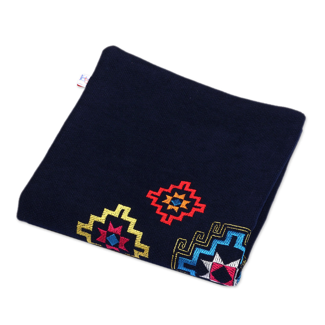 Armenian Star Embroidered Acrylic Cushion Cover in Navy - Armenian Sky in Navy