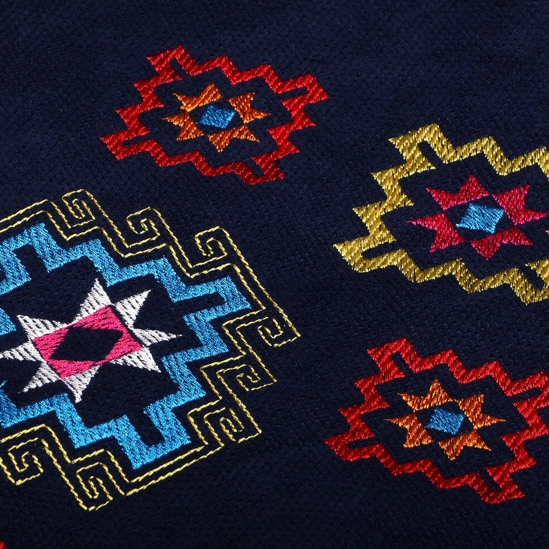 Armenian Star Embroidered Acrylic Cushion Cover in Navy - Armenian Sky in Navy