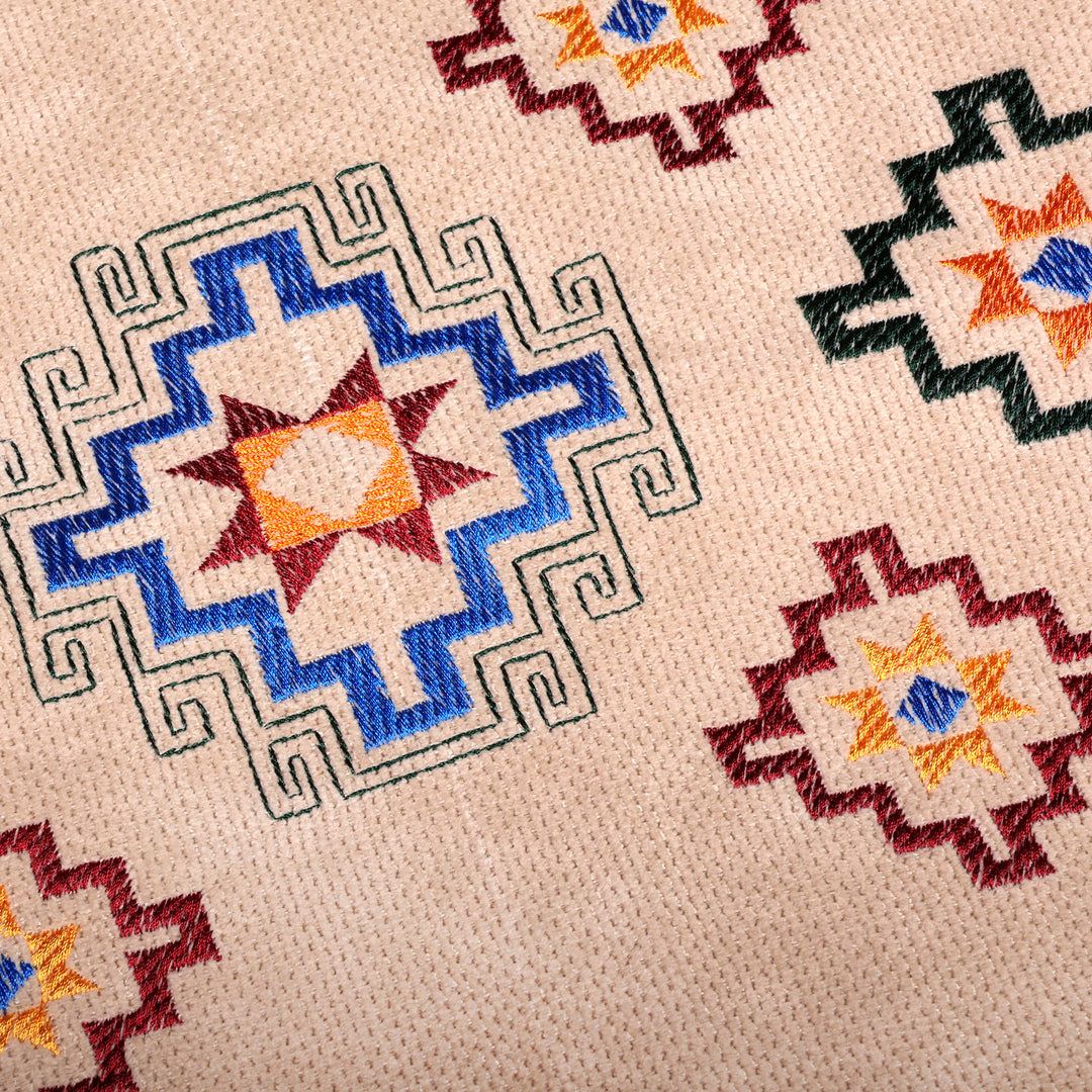 Artisan-Made Star Embroidered Acrylic Cushion Cover in Beige - Armenian Sky in Beige