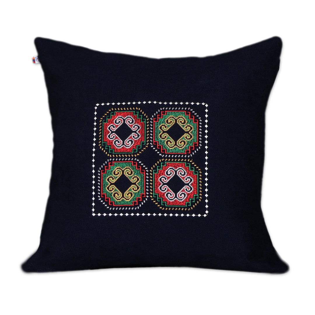 Fair Trade Traditional Embroidered Acrylic Cushion Cover - Navy Ancestry