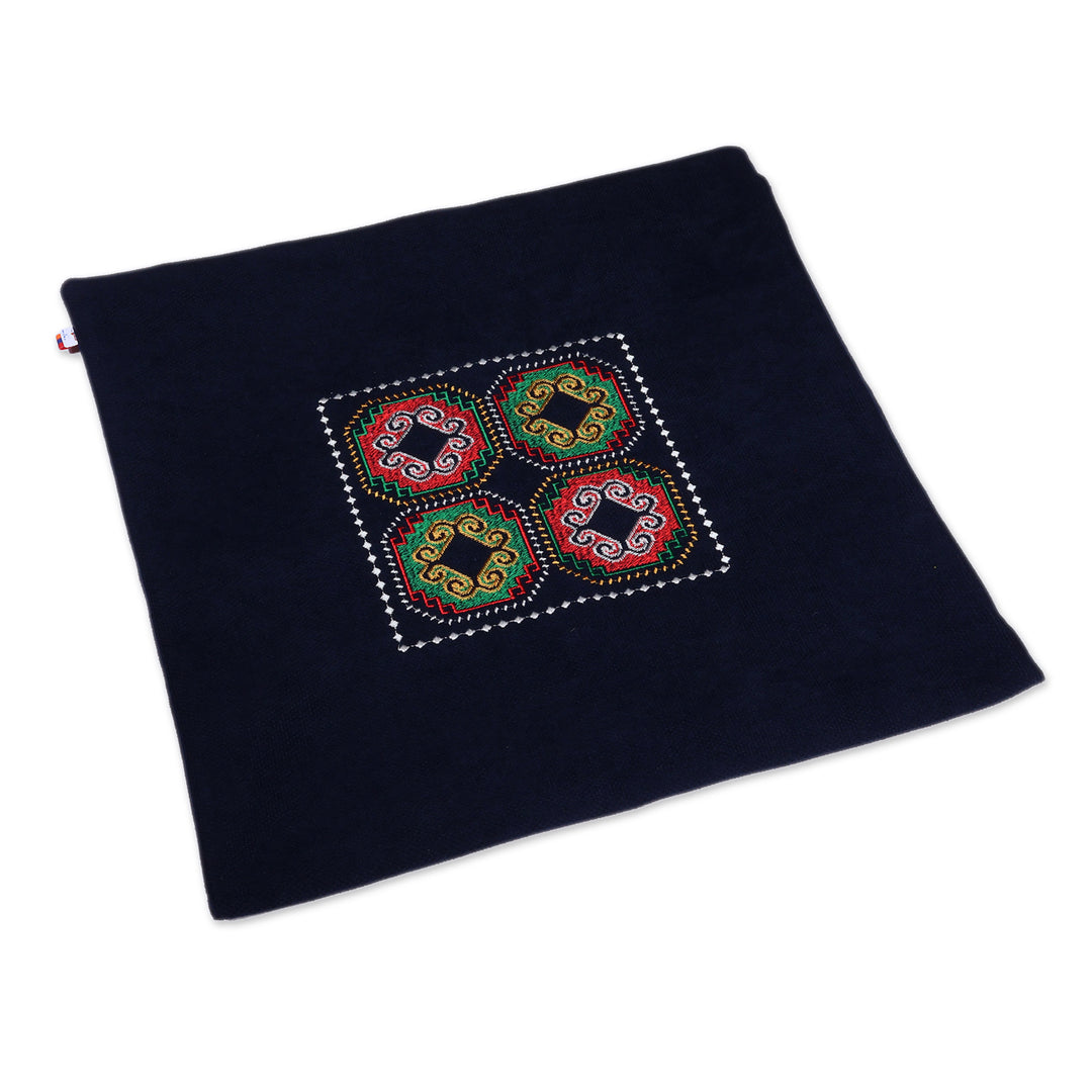 Fair Trade Traditional Embroidered Acrylic Cushion Cover - Navy Ancestry