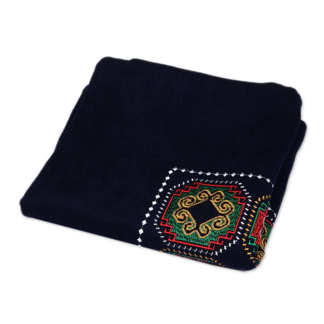 Fair Trade Traditional Embroidered Acrylic Cushion Cover - Navy Ancestry