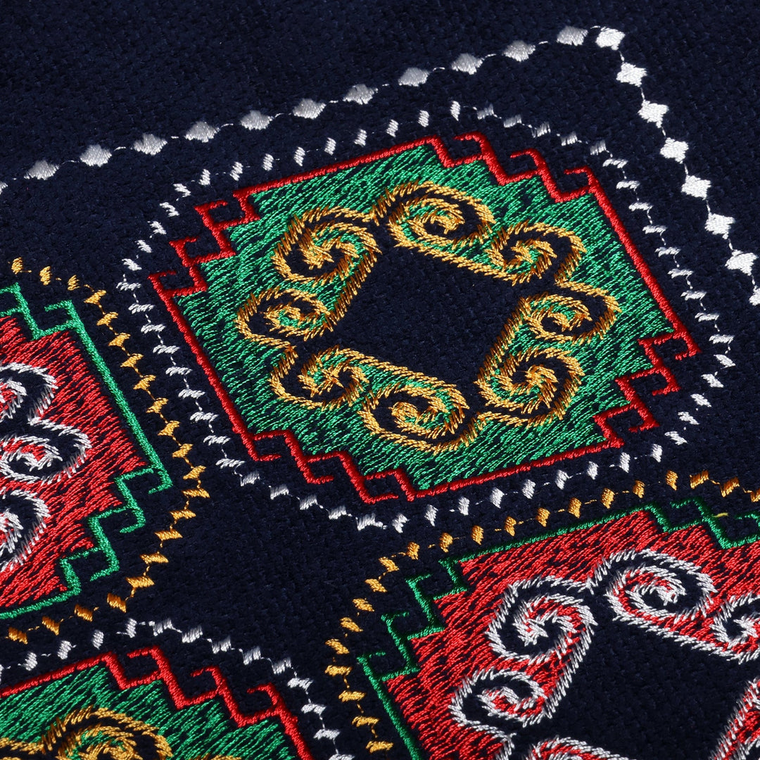 Fair Trade Traditional Embroidered Acrylic Cushion Cover - Navy Ancestry