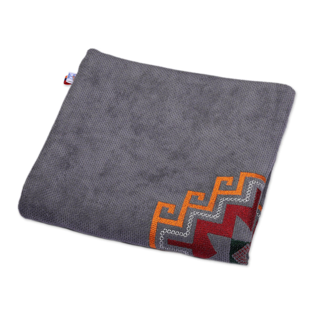 Cross-Themed Handmade Embroidered Grey Acrylic Cushion Cover - Sacred Grey