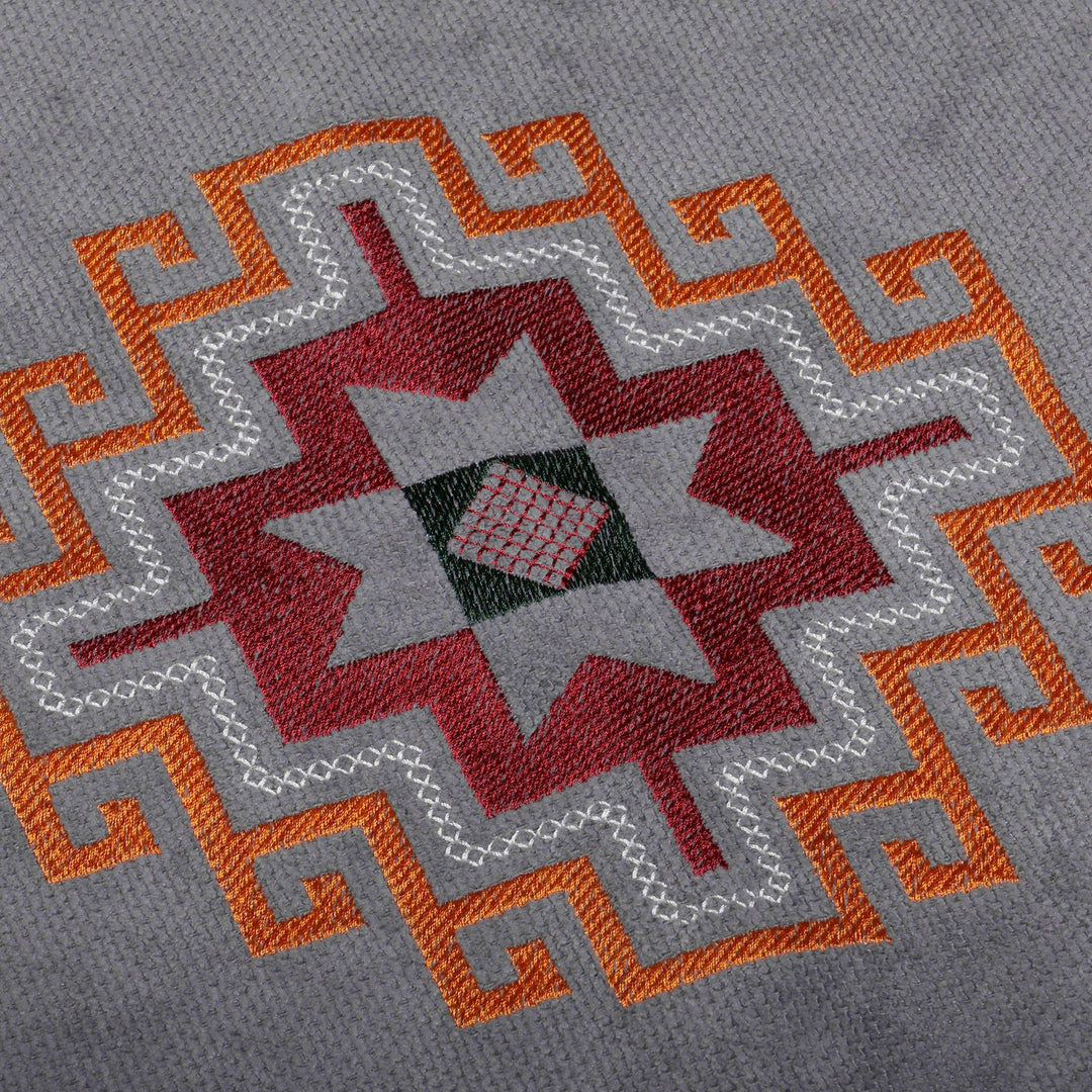 Cross-Themed Handmade Embroidered Grey Acrylic Cushion Cover - Sacred Grey