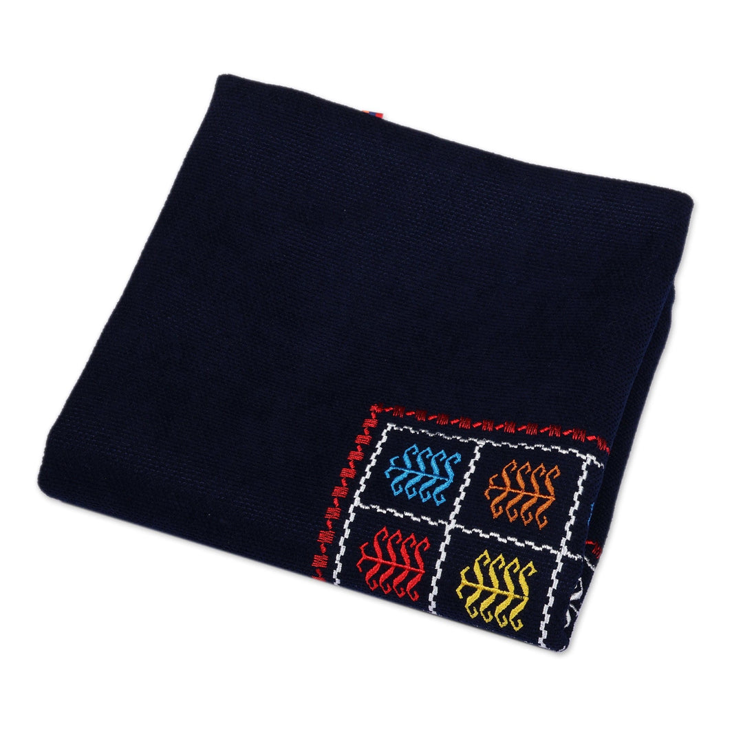 Tree-Themed Embroidered Acrylic Cushion Cover in Navy Blue - Mosaic Forest
