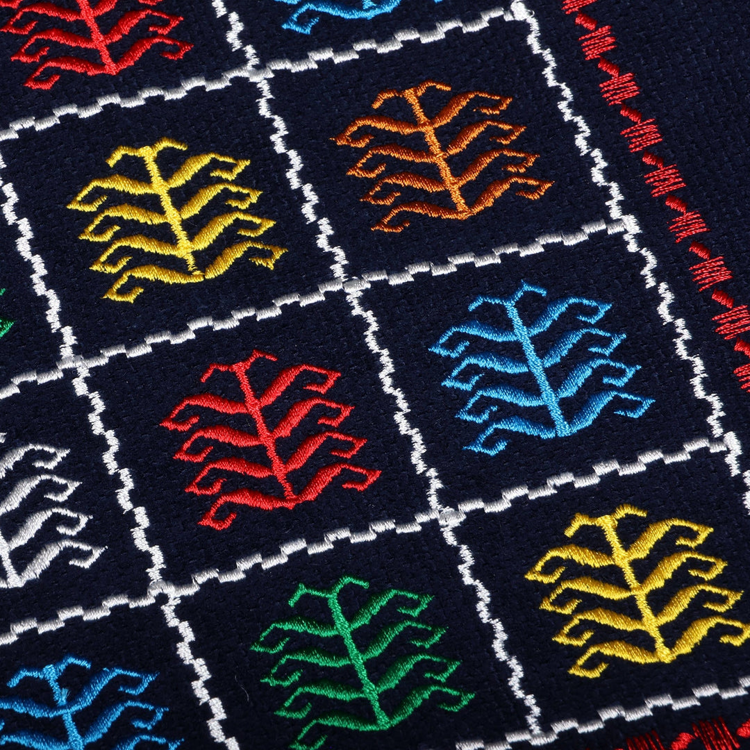 Tree-Themed Embroidered Acrylic Cushion Cover in Navy Blue - Mosaic Forest