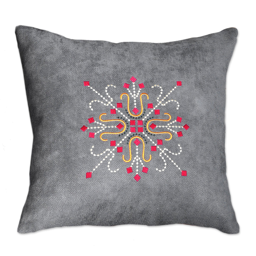 Artisan-Made Embroidered Acrylic Dark Grey Cushion Cover - Misty Custom