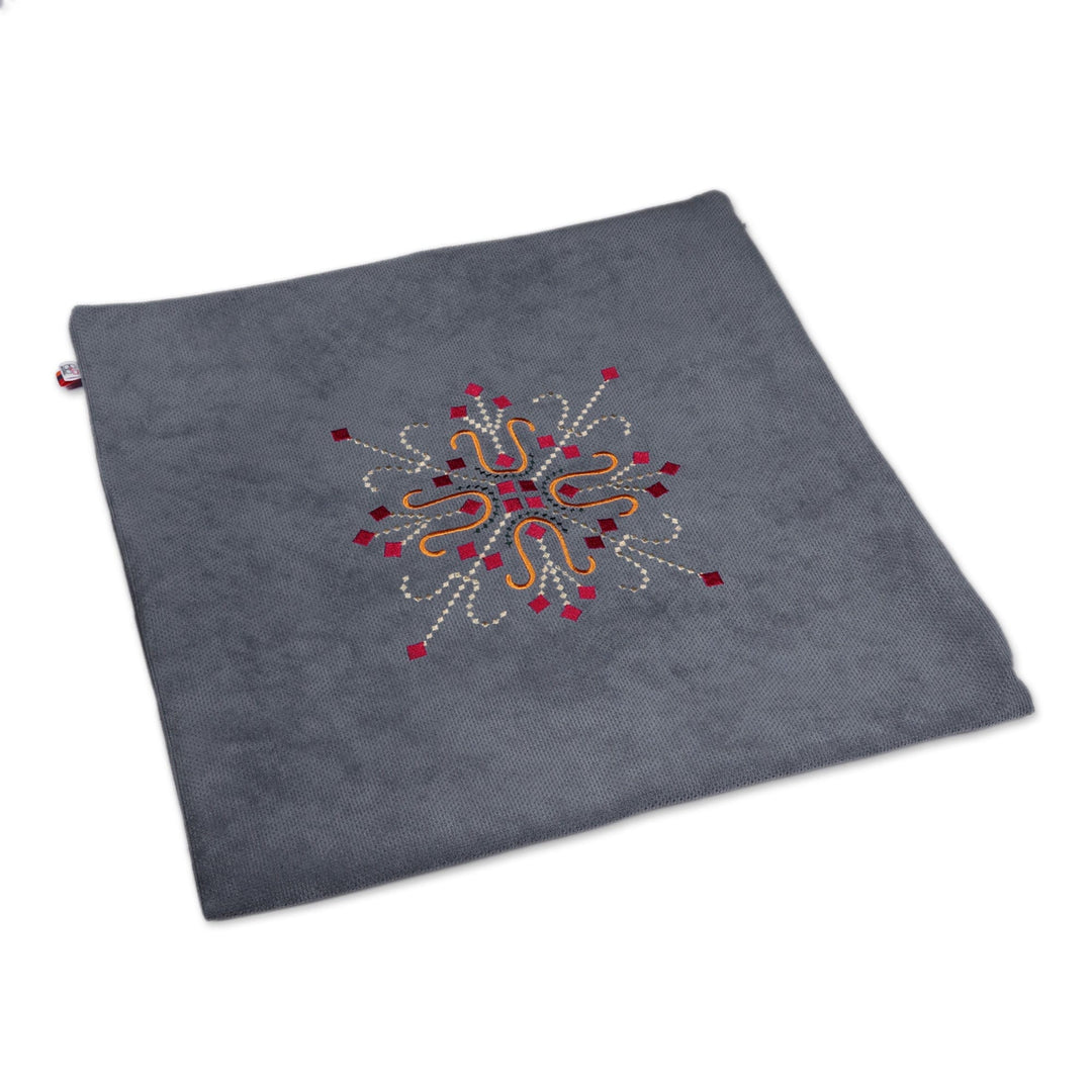 Artisan-Made Embroidered Acrylic Dark Grey Cushion Cover - Misty Custom
