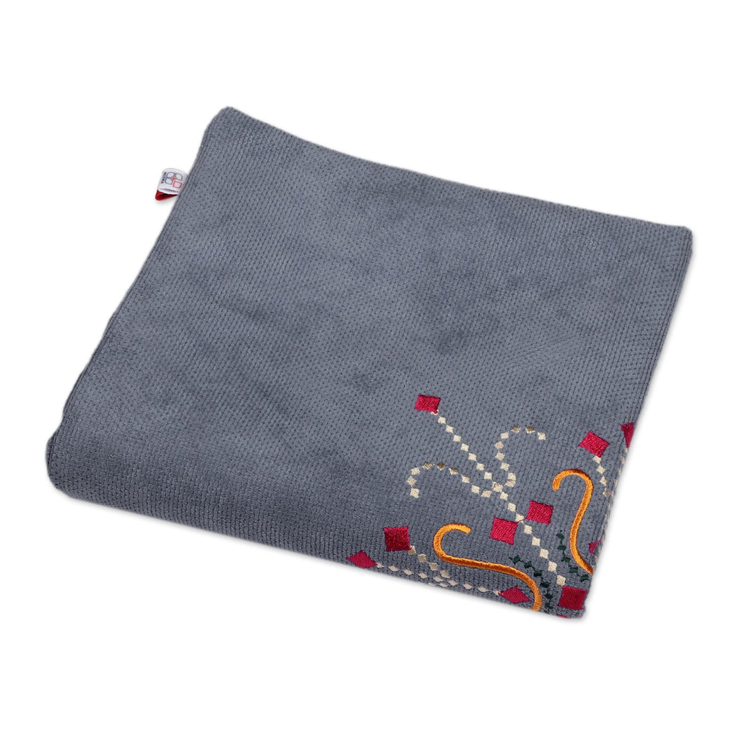 Artisan-Made Embroidered Acrylic Dark Grey Cushion Cover - Misty Custom