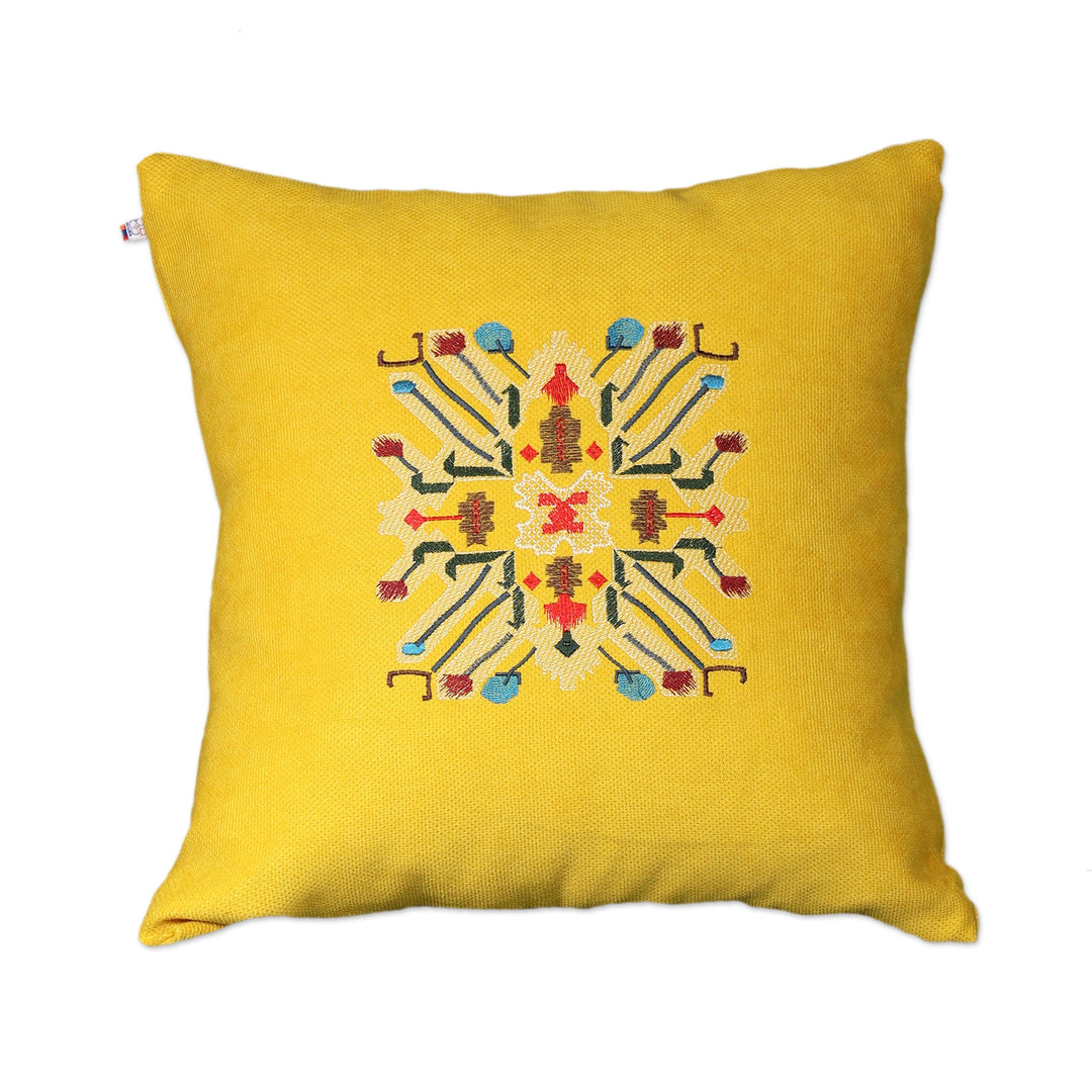 Marash Embroidered Yellow Cushion Cover with Acrylic Motif - Yellow Icon