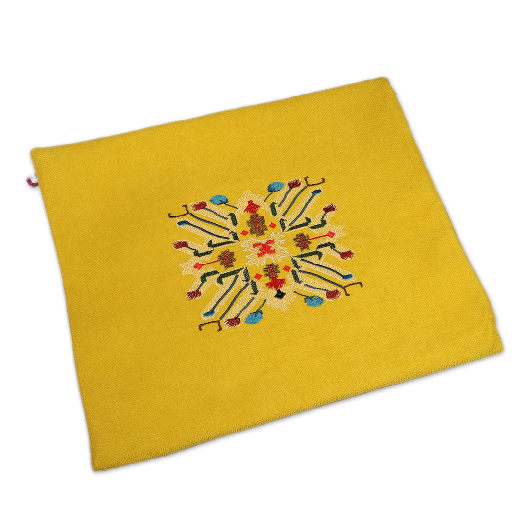 Marash Embroidered Yellow Cushion Cover with Acrylic Motif - Yellow Icon