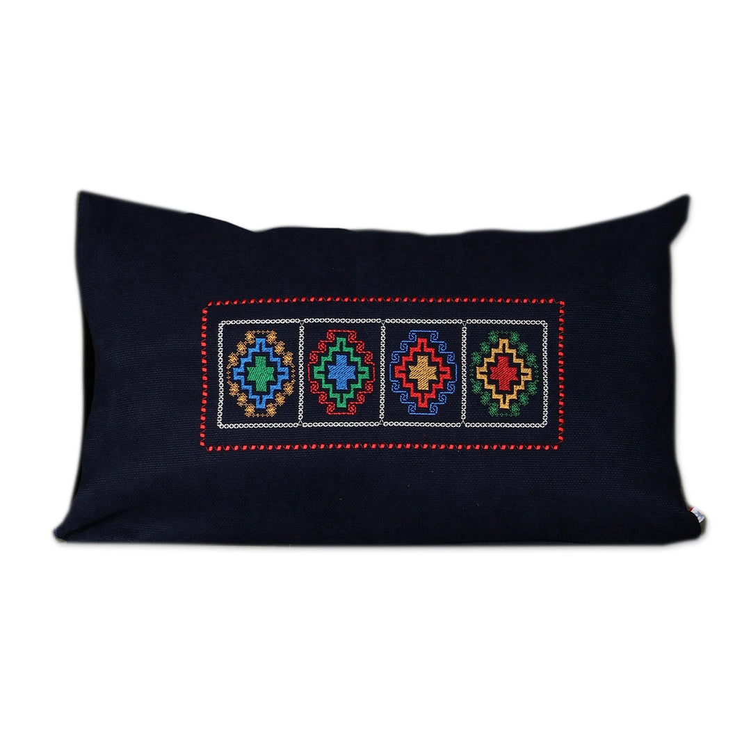 Cross-Themed Embroidered Navy Cushion Cover Made in Armenia - Navy Passage