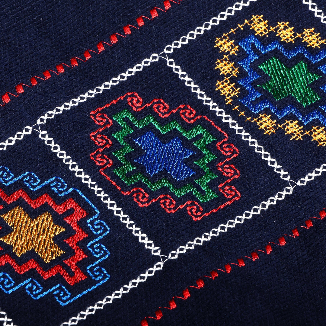 Cross-Themed Embroidered Navy Cushion Cover Made in Armenia - Navy Passage