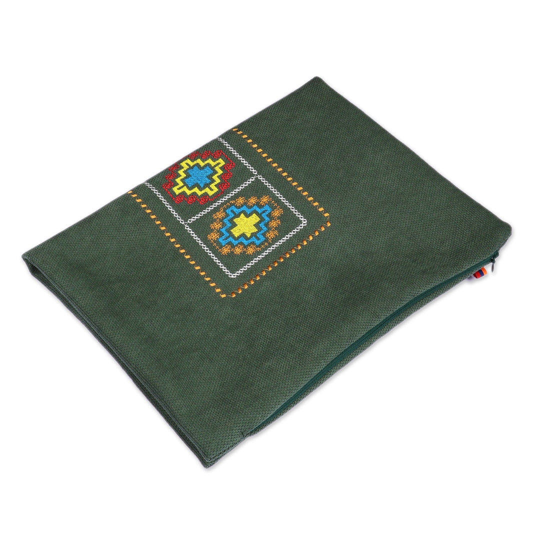 Folk Art Dark Green Cushion Cover with Embroidered Details - Green Passage