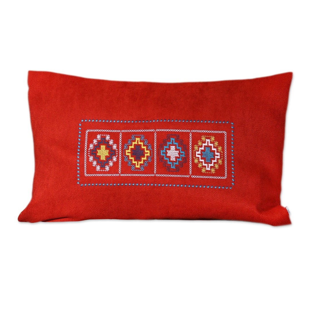 Handcrafted Classic Cross Embroidered Red Cushion Cover - Red Passage