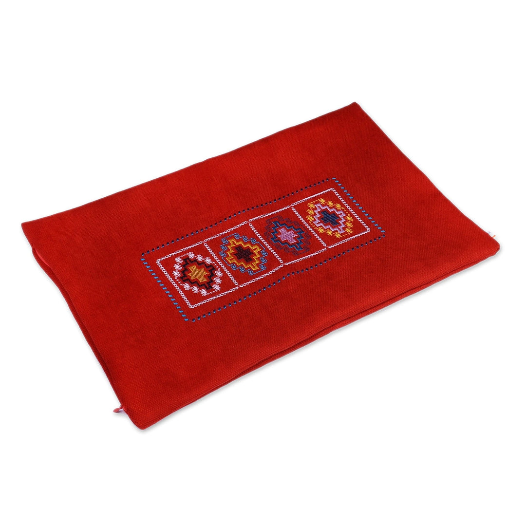 Handcrafted Classic Cross Embroidered Red Cushion Cover - Red Passage