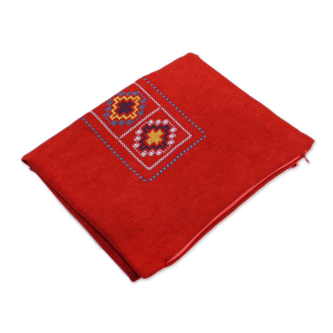 Handcrafted Classic Cross Embroidered Red Cushion Cover - Red Passage