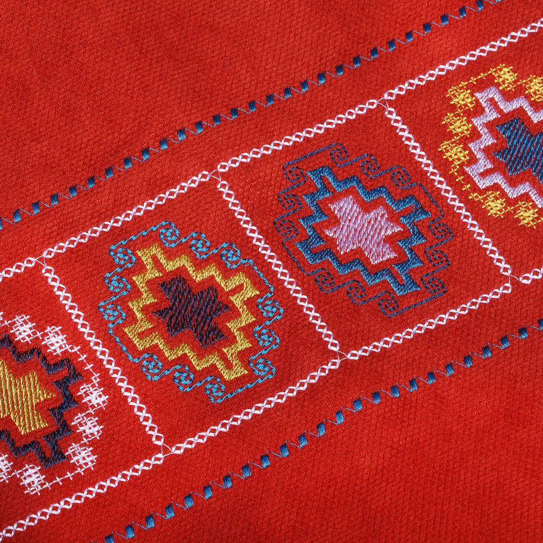 Handcrafted Classic Cross Embroidered Red Cushion Cover - Red Passage