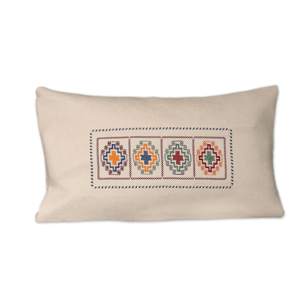 Traditional Embroidered Beige Cushion Cover with Zipper - Beige Passage