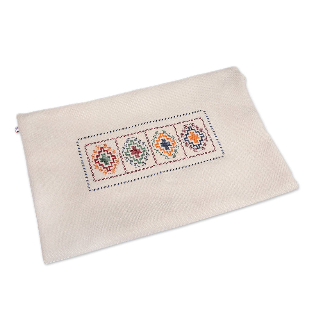 Traditional Embroidered Beige Cushion Cover with Zipper - Beige Passage