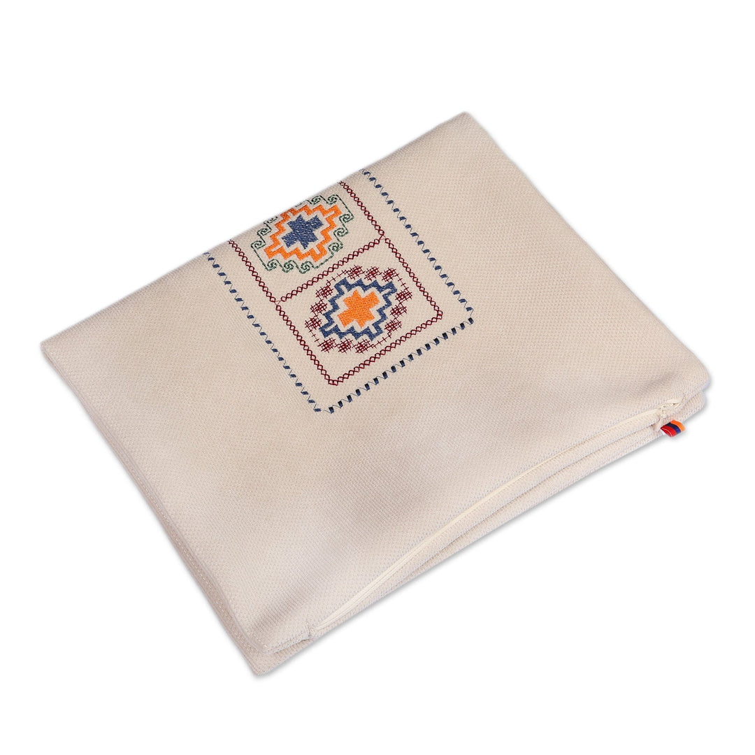 Traditional Embroidered Beige Cushion Cover with Zipper - Beige Passage