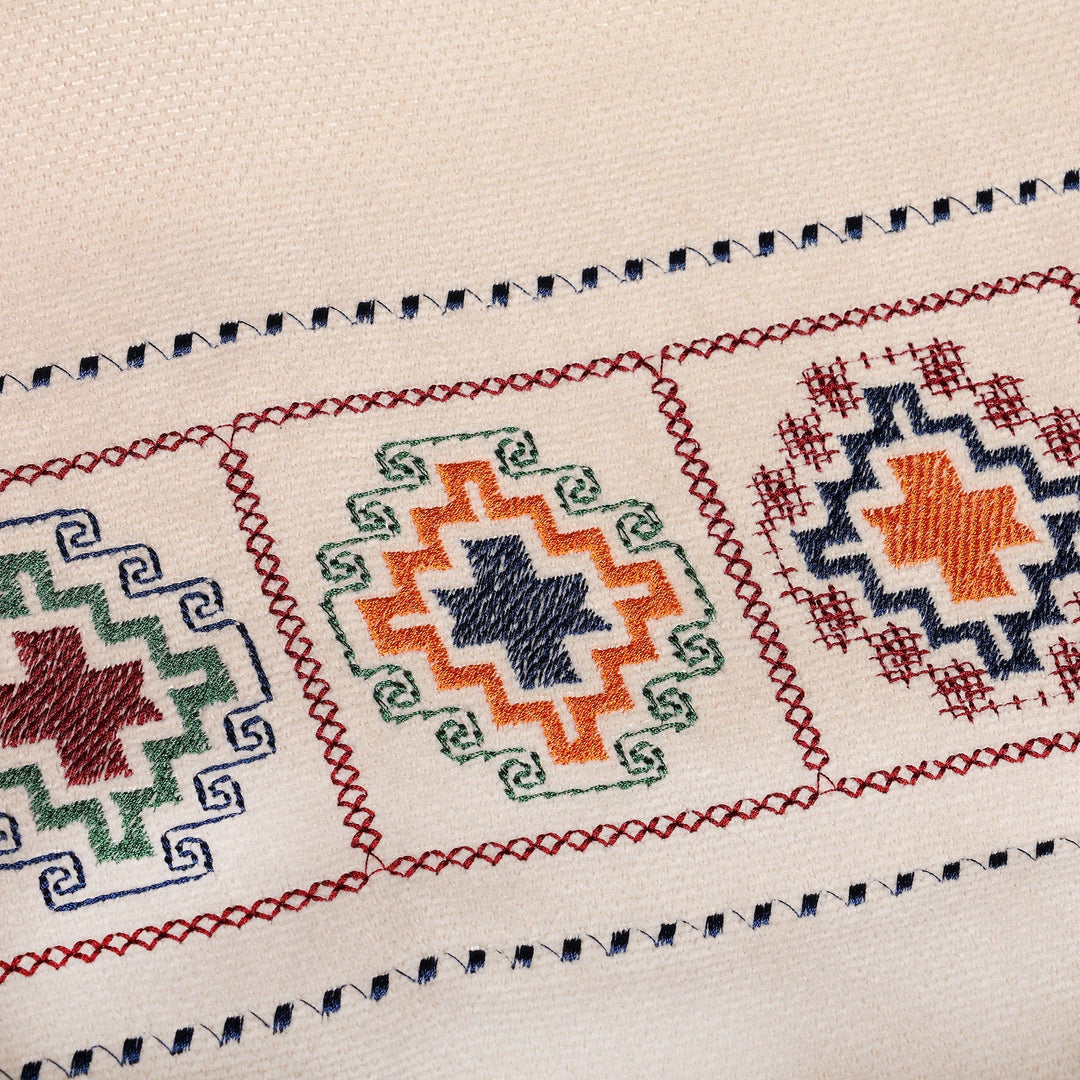Traditional Embroidered Beige Cushion Cover with Zipper - Beige Passage