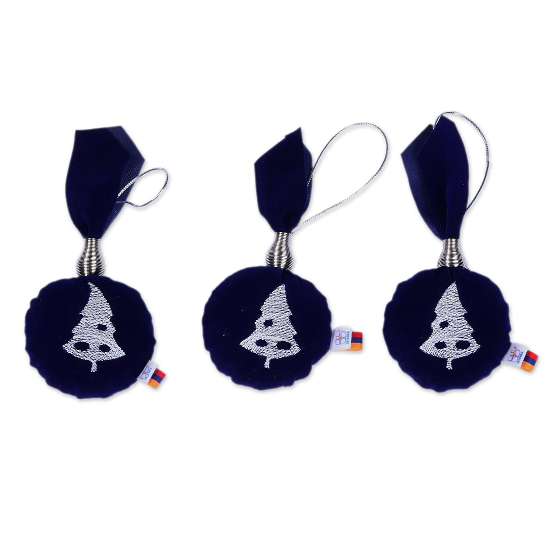Christmas-Themed Set of Three Navy and Silver Tree Ornaments - Sylvan Navy