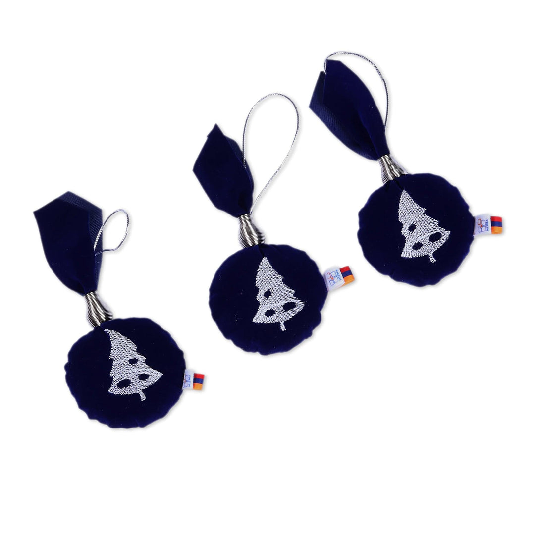 Christmas-Themed Set of Three Navy and Silver Tree Ornaments - Sylvan Navy