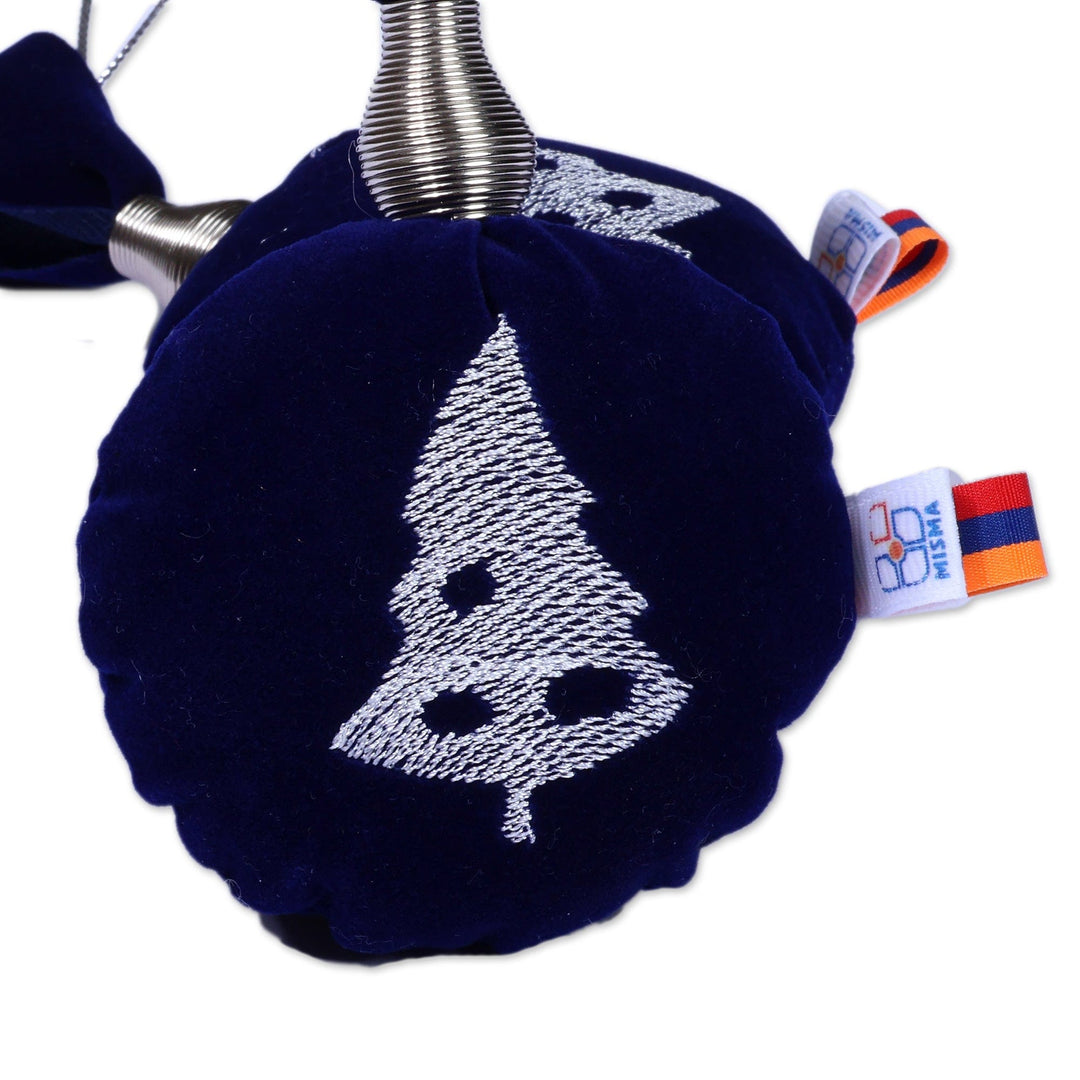 Christmas-Themed Set of Three Navy and Silver Tree Ornaments - Sylvan Navy