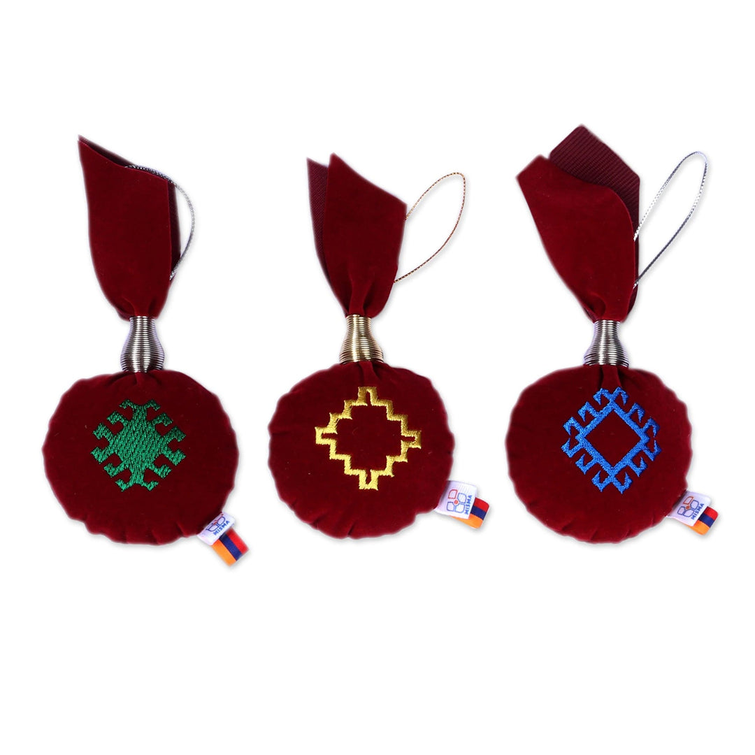 Armenian-Made 3-Piece Embroidered Crimson Red Ornament Set - Crimson Emblems