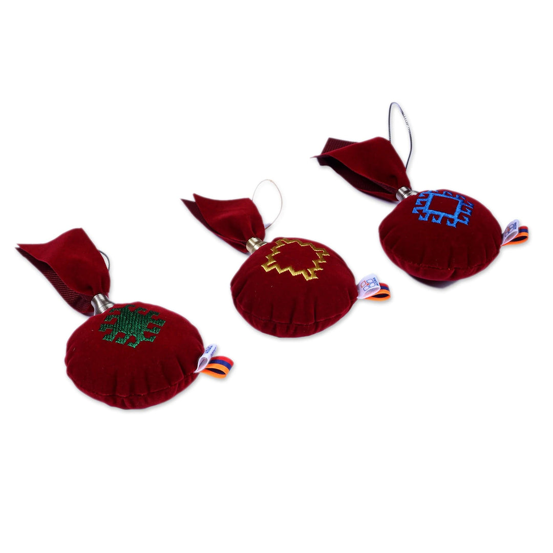 Armenian-Made 3-Piece Embroidered Crimson Red Ornament Set - Crimson Emblems