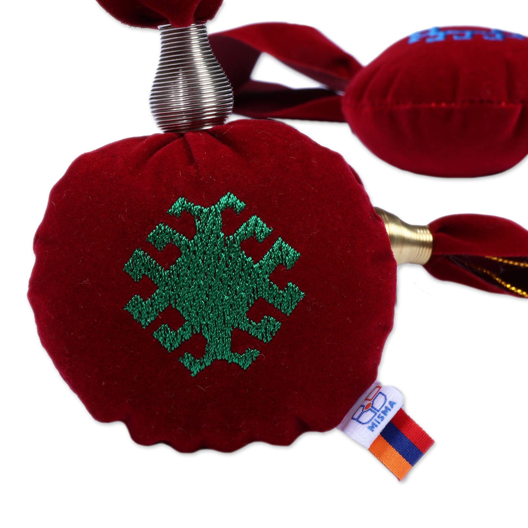 Armenian-Made 3-Piece Embroidered Crimson Red Ornament Set - Crimson Emblems