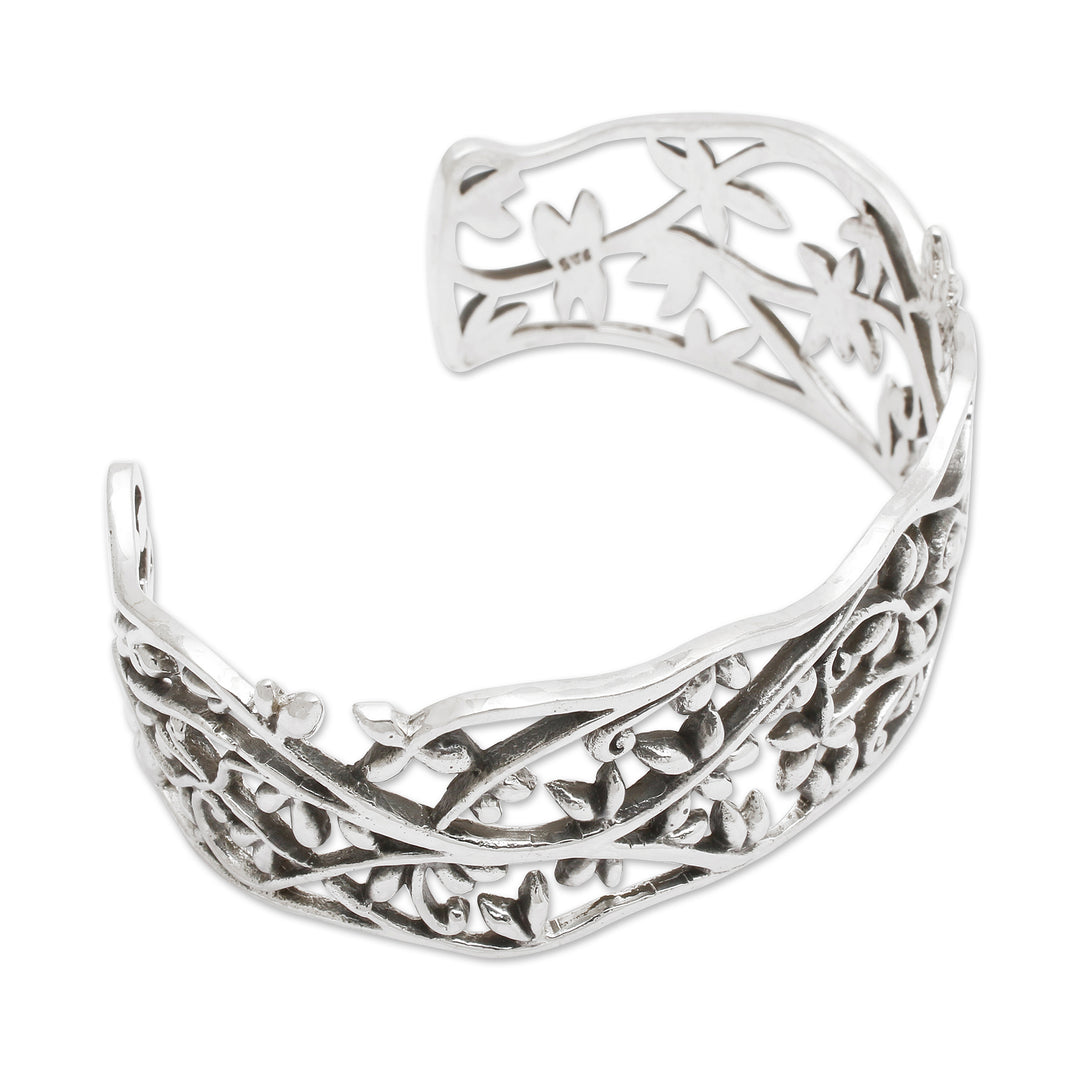 Oriental Spring-Themed Floral Sterling Silver Cuff Bracelet - Orient Bloom