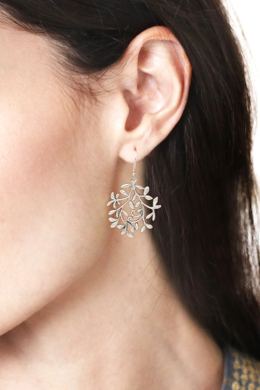 Oriental-Inspired Floral Sterling Silver Dangle Earrings - Orient Bloom